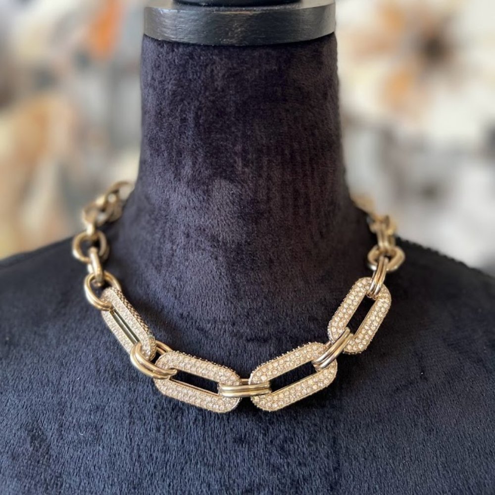 Chunky Chain Rhinestone Bib Statement Necklace - image 7